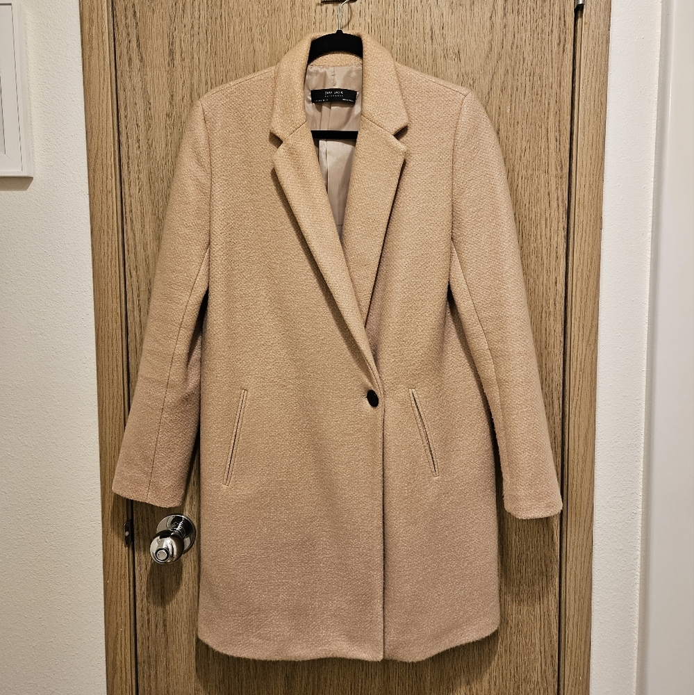 Zara Basic Outerwear Double-Breasted Camel Coat